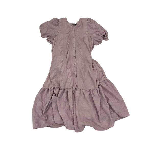 Lulus Sunny Love Purple Seersucker Puff Sleeve Button Closure Midi Dress Sz L - Picture 5 of 11